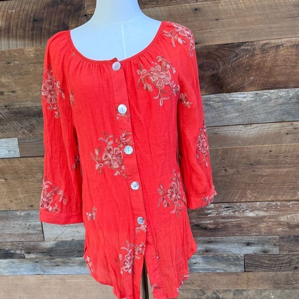 Embroidered Blouse ~ boho floral ~ Anthropologie fig & flower sz m